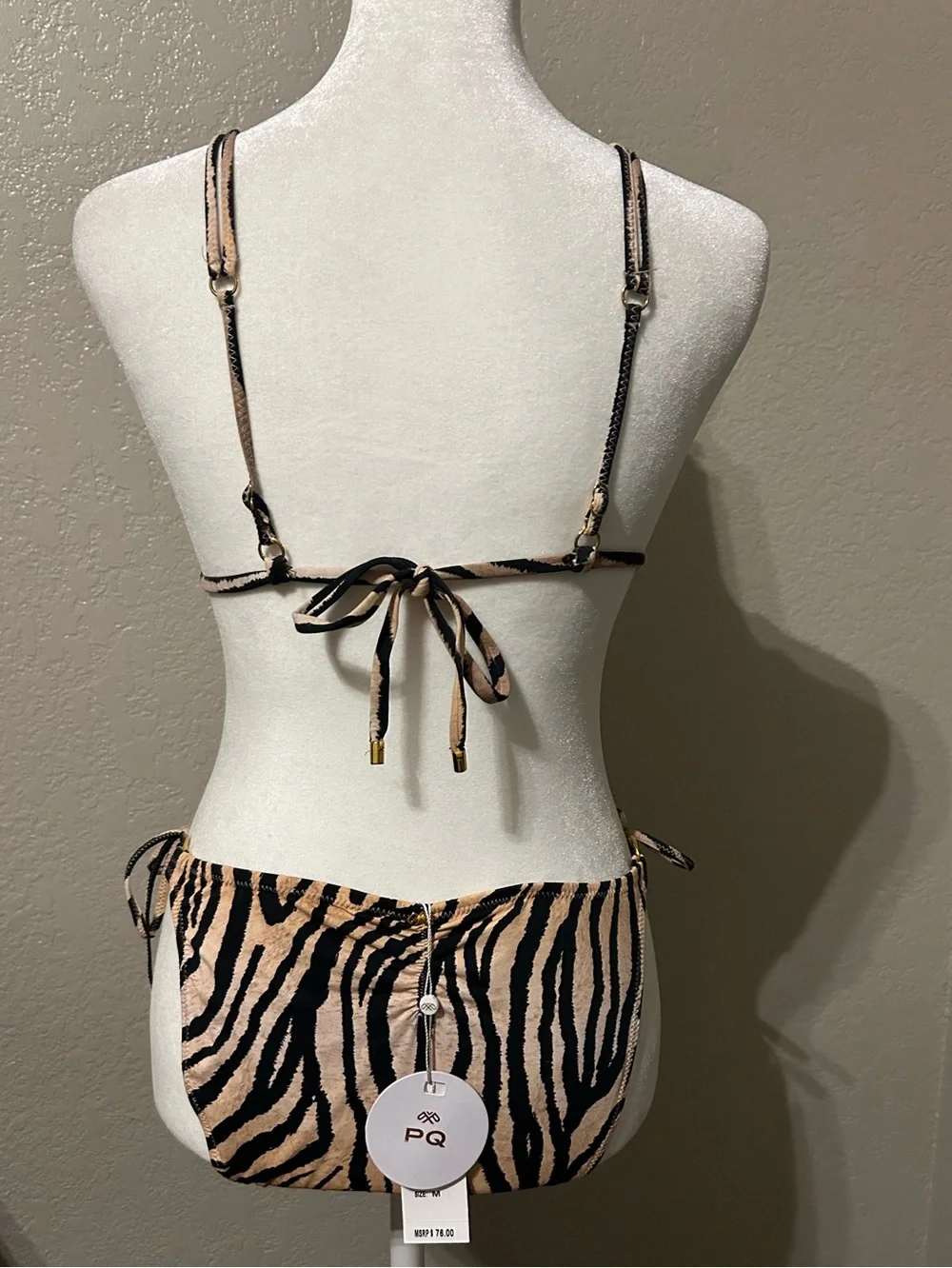 PQ SWIM PilyQ Clio link Zebra Bikini Gold Hardware med Bottoms NWT Top worn once
